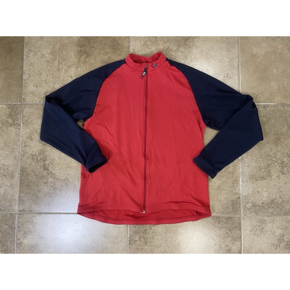 Louis Garneau Cycling Shirt Men's Size L Full-Zip Red Black Long Sleeve Pockets